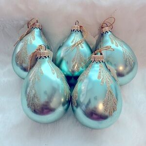 Set of 5 Designer Matte Teal & Gold Ornament
